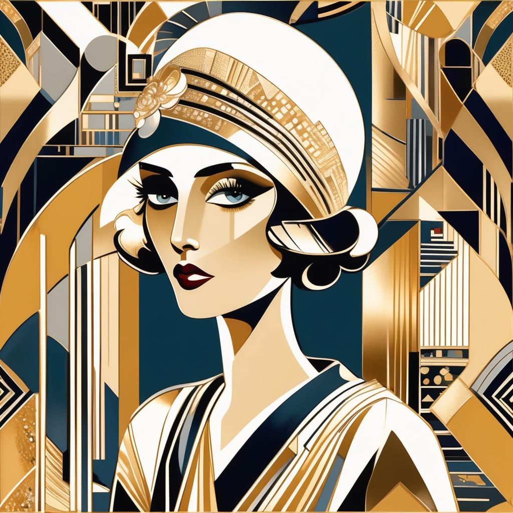 Glamorous Flapper in Art Deco Style with Metallic Hues