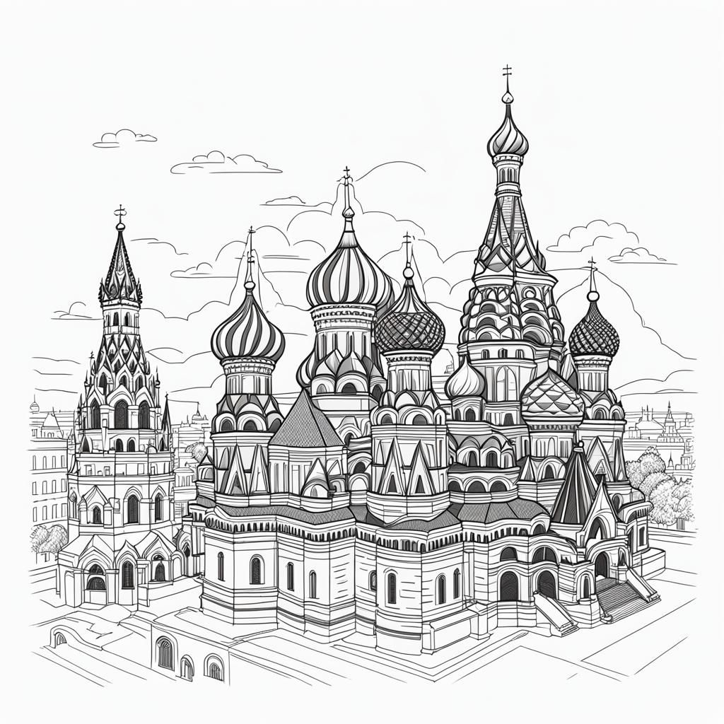 Surreal Black and White Line Art of Moscow Landmark