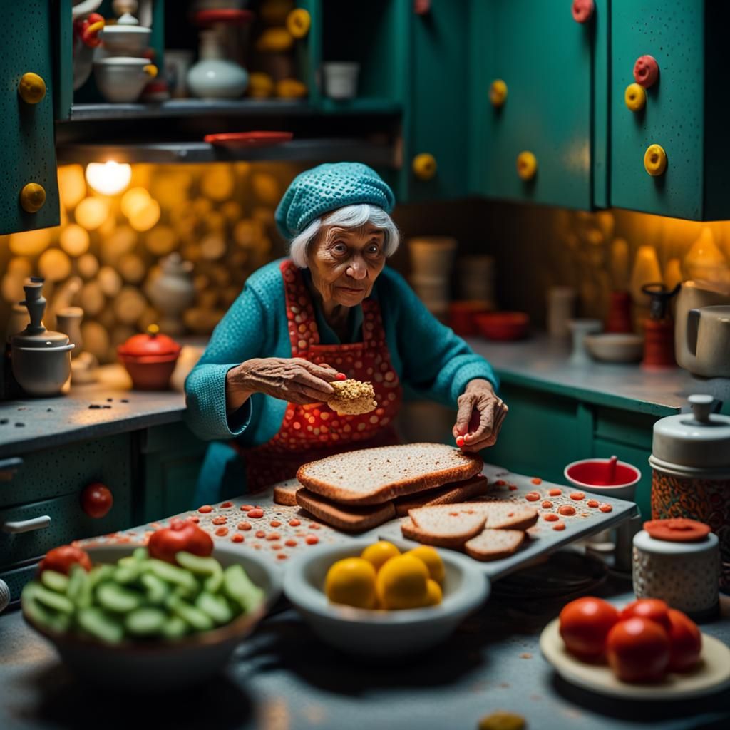 Old Woman Makes Sandwich: Kusama-Inspired Diorama
