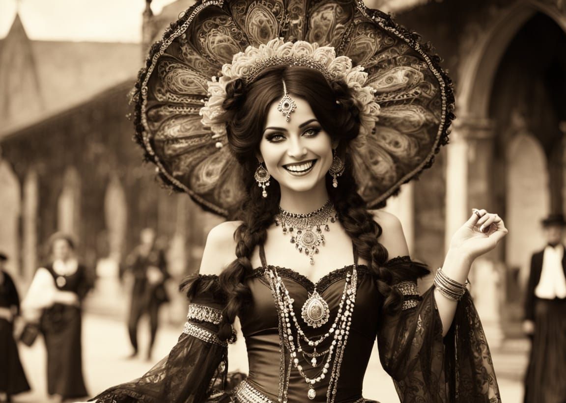 Exotic Gypsy Dancer in Elegant Gothic Sepia