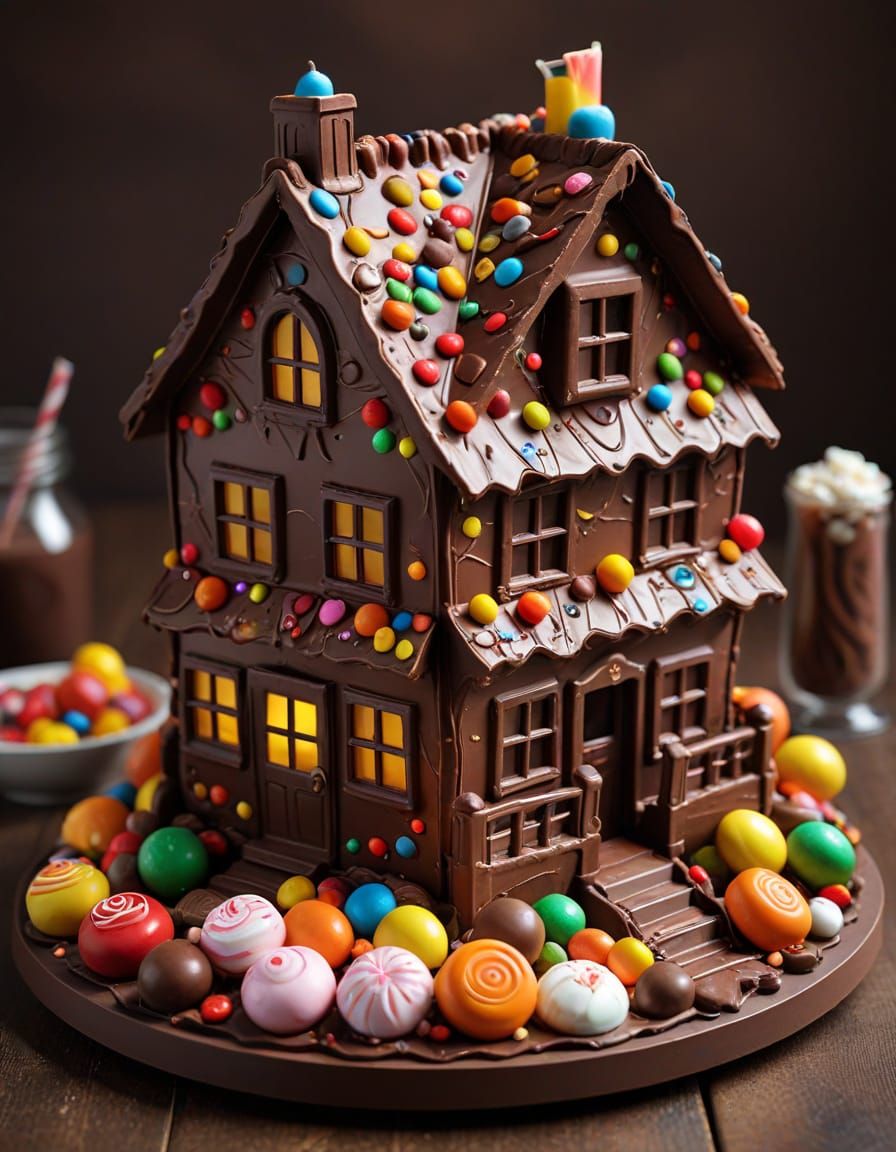 3D Chocolate House Adorned with Candy