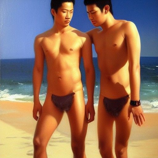 Realistic Oil Painting of Two Men in Bed