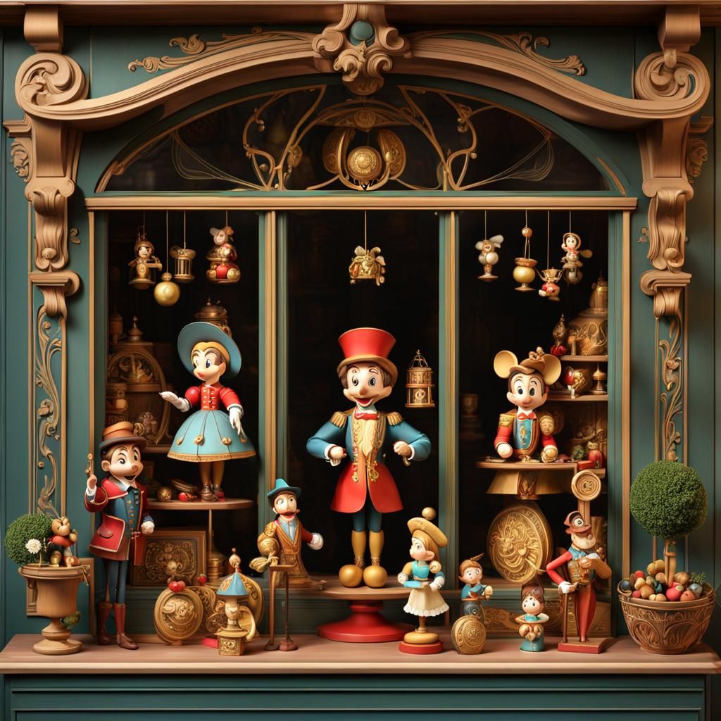 Art Nouveau Toy Shop with Wooden Marionettes
