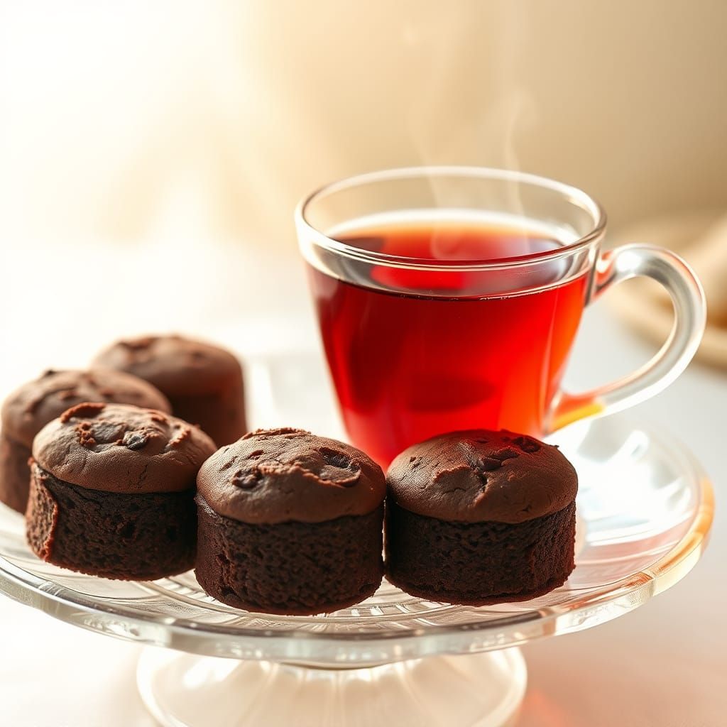 Watercolor Chocolate Cakes and Tea, Pastel Colors