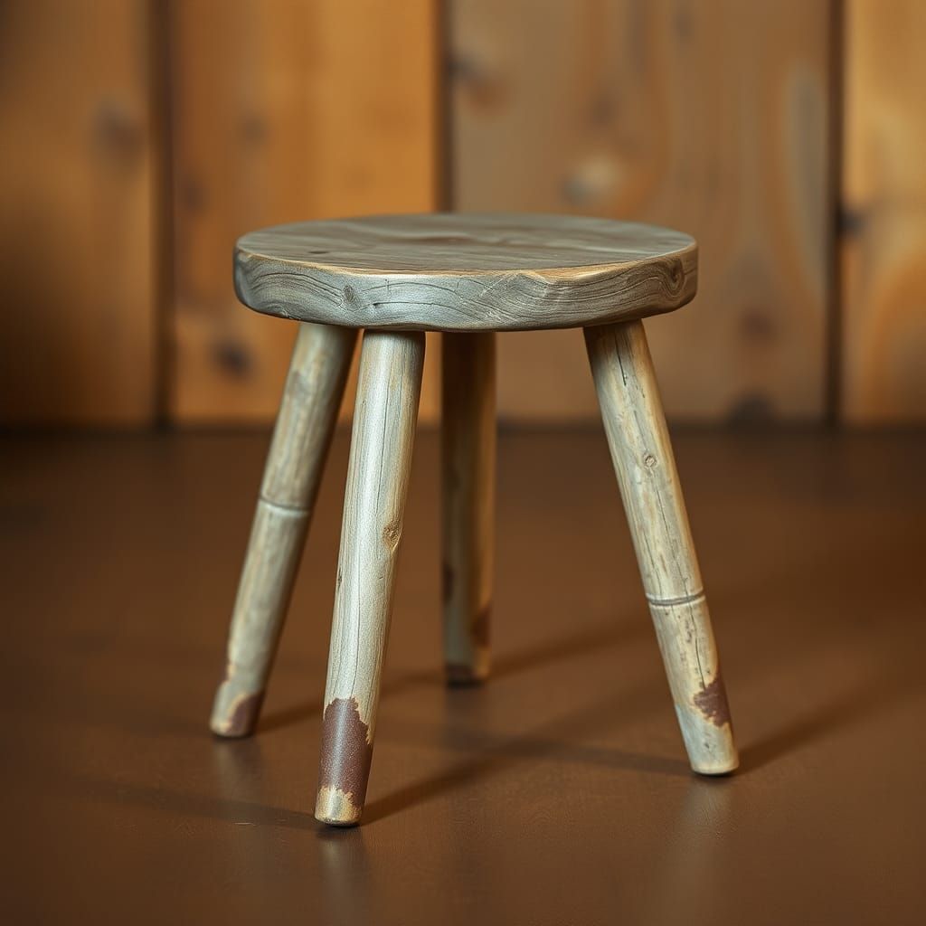 Rustic Three-Legged Stool in Golden Light