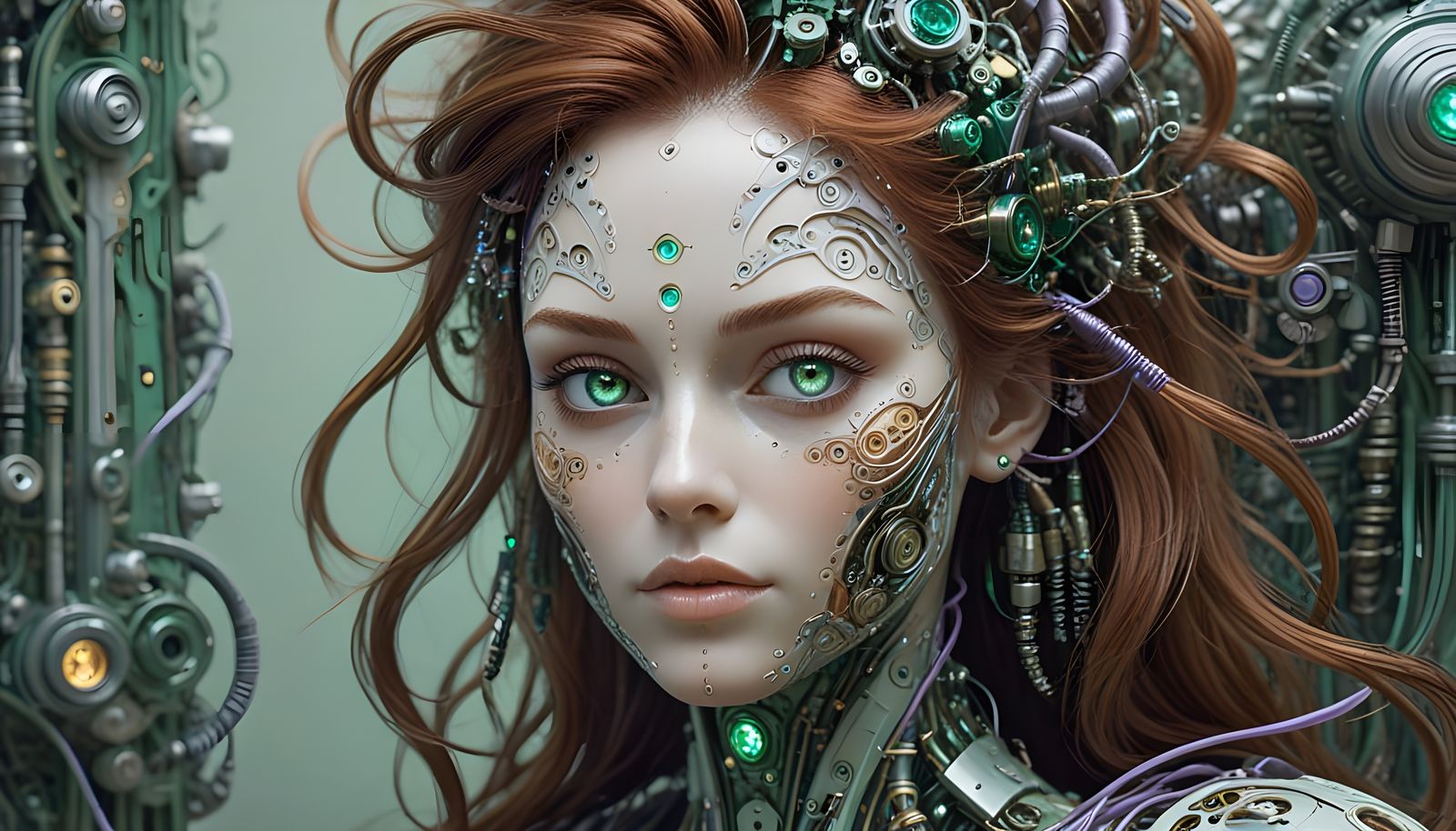 Pastel Robot Woman in Dreamlike State