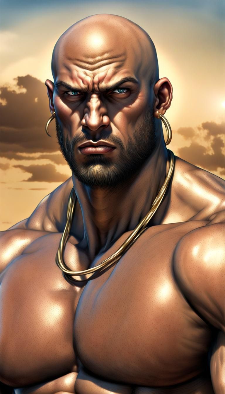 Photorealistic Muscular Thug with Dark Skin in Desert