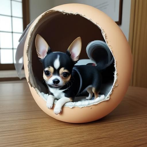 Chihuahua Puppy Emerges from Egg: Anime Style