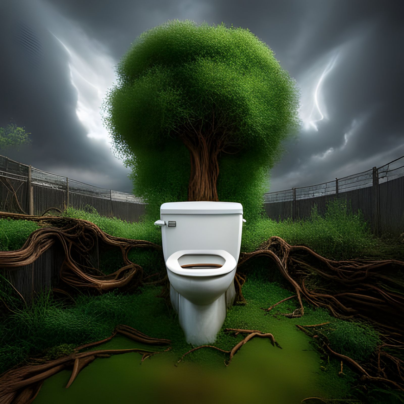Surreal Toilet Tree: Modern Art Concept
