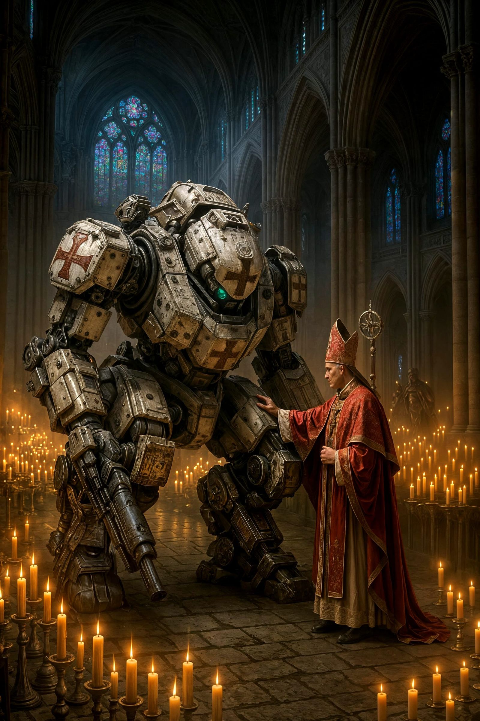 Mech Receives Blessing in Gothic Cathedral