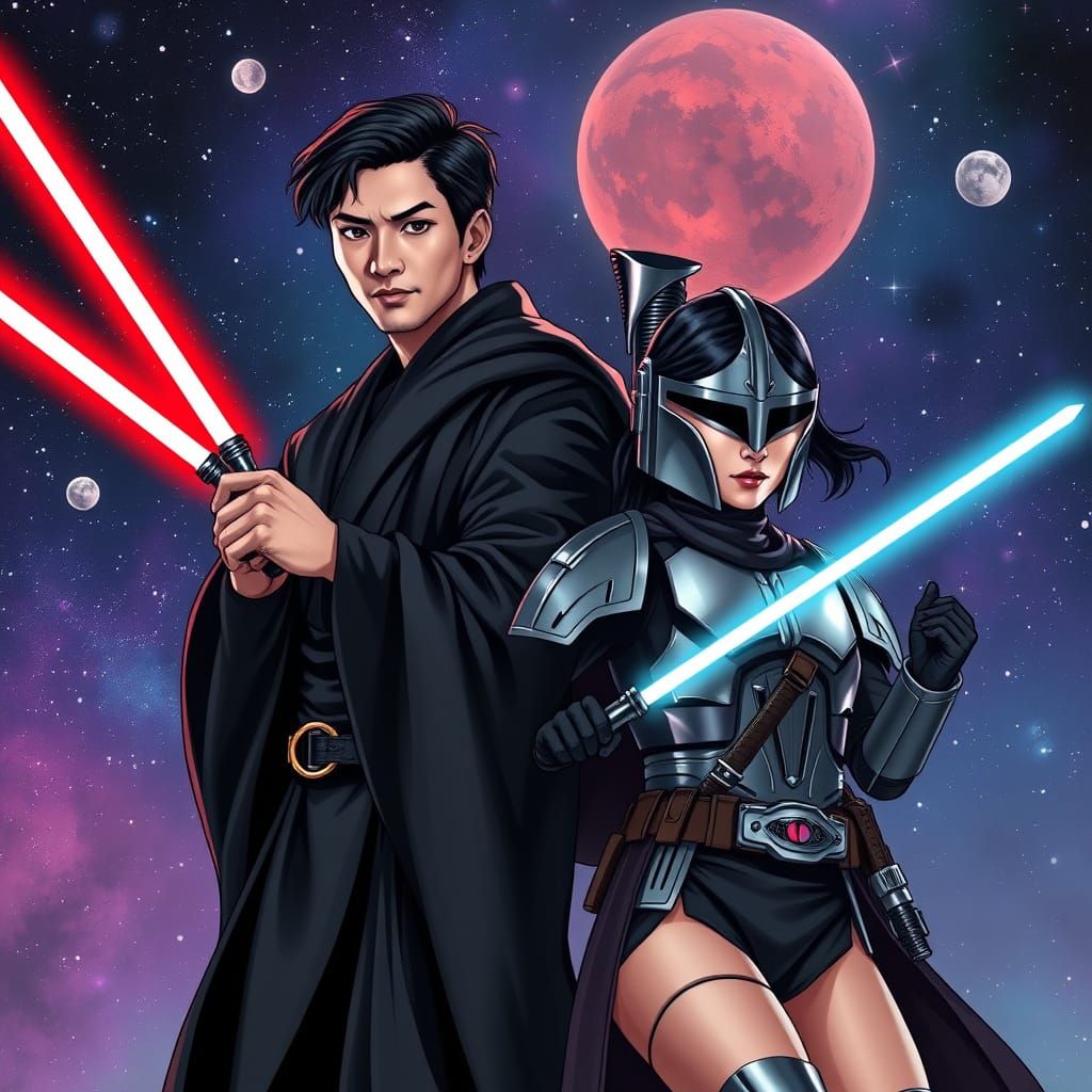 Asian Sith Lord and Mandalorian Team Up