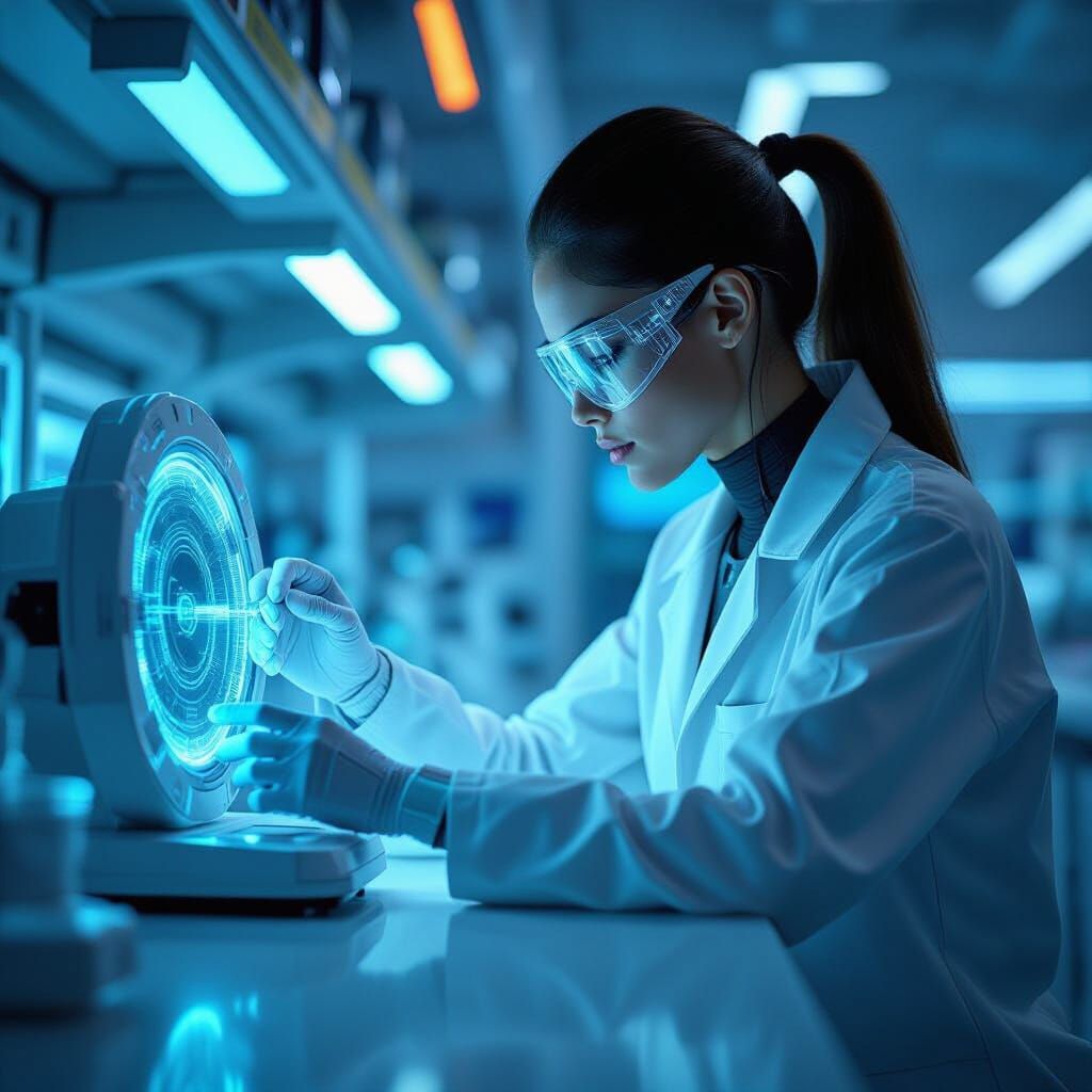 Android Calibrating Device in Futuristic Lab