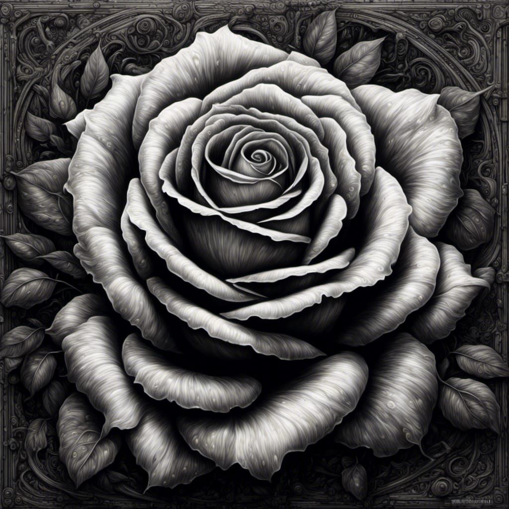 Black and White Roses Mural in Trompe-l'oeil Style
