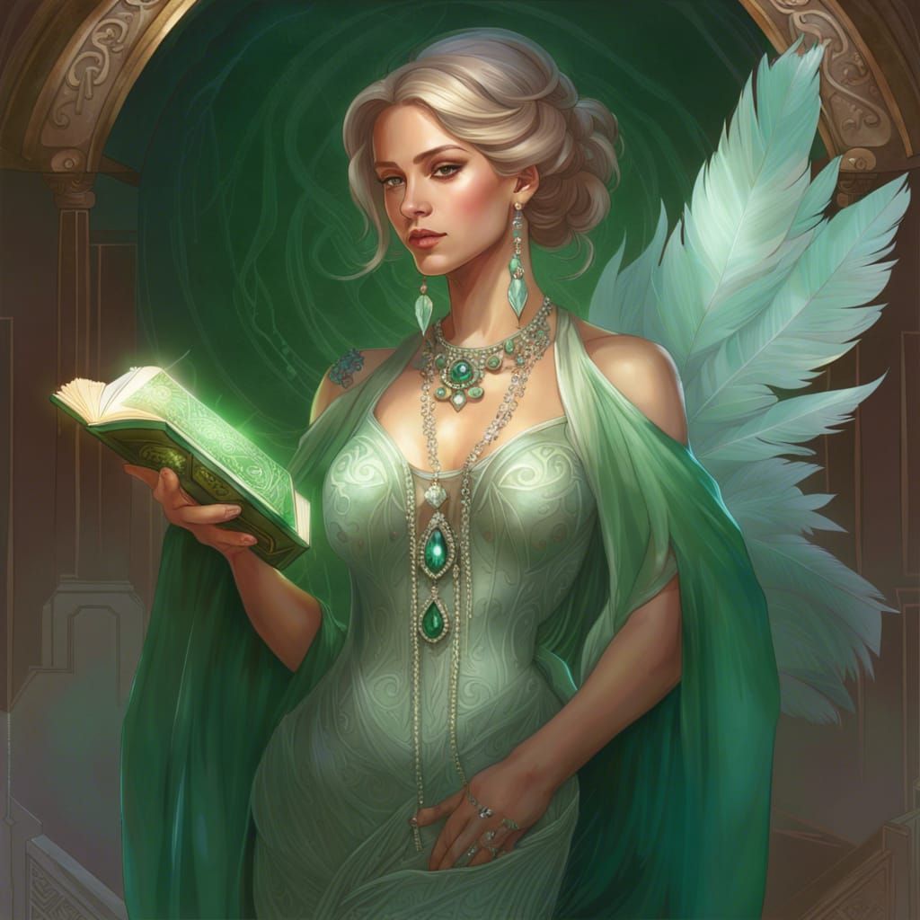 Woman in Crystal Dress with Jade Jewelry