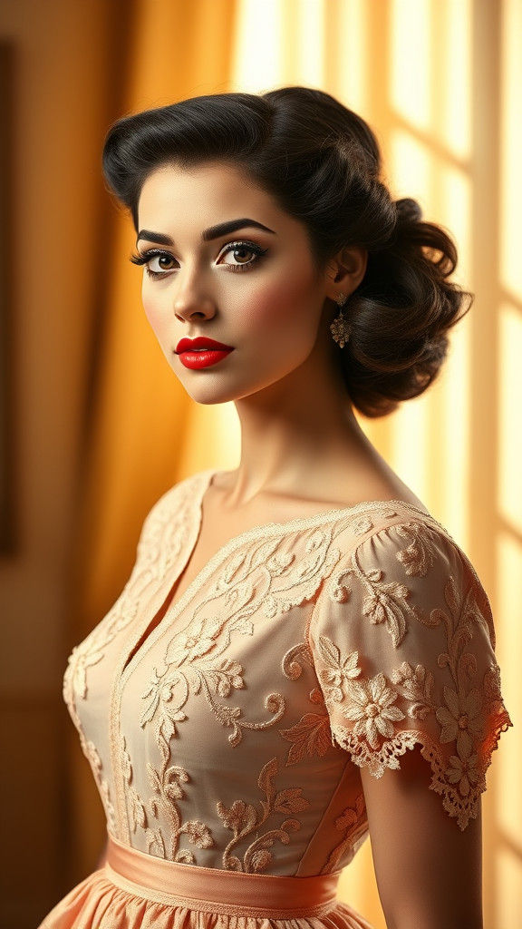 Elegant Woman in 1950s Couture, Classic American Style