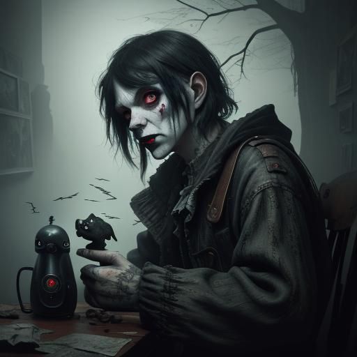 Gothic Model in Haunted Basement, Arbus-Style Photography