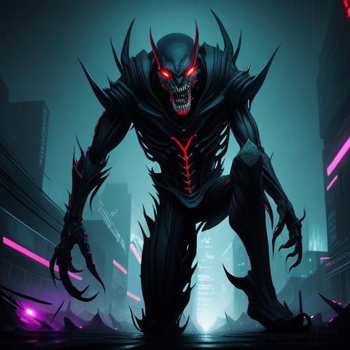 Alien Creature in Neon City, Manga Style