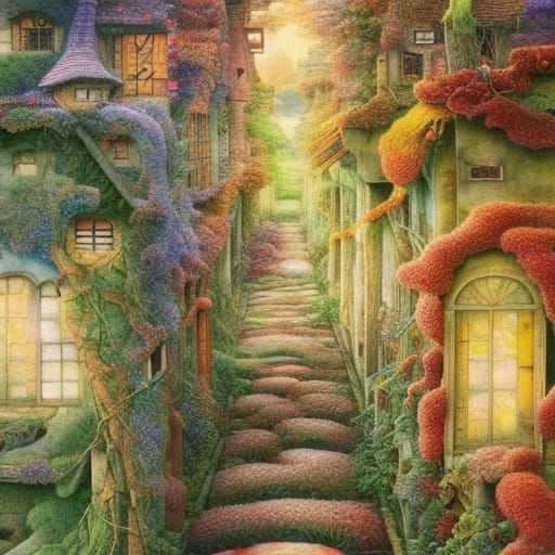 Charming Village Cottages in Richly Detailed Collage Art
