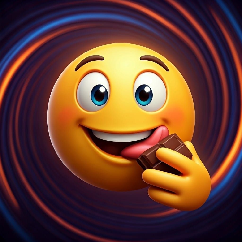 Whimsical 3D Emoji Savoring Rich Chocolate in Vibrant Dreaml...