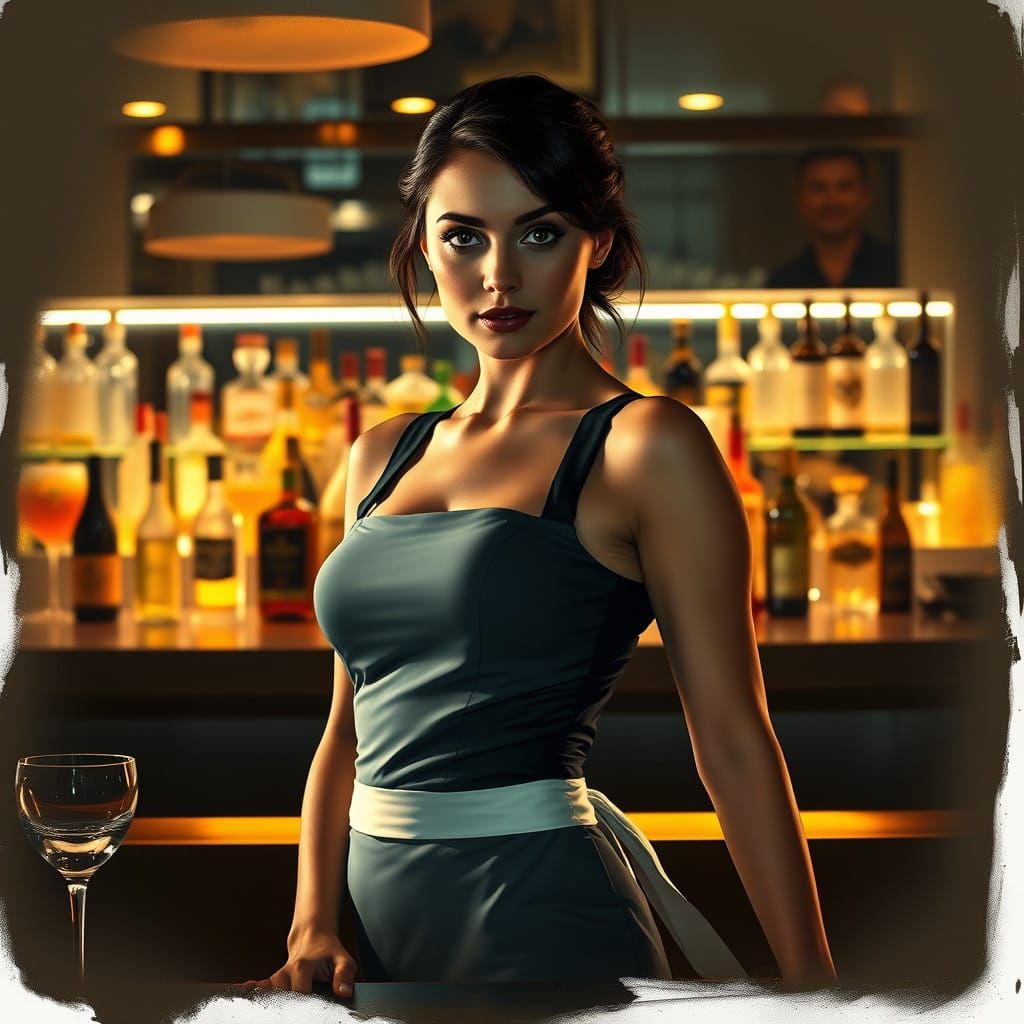 Reimagined Cocktail Waitress in a Moody, Atmospheric Setting