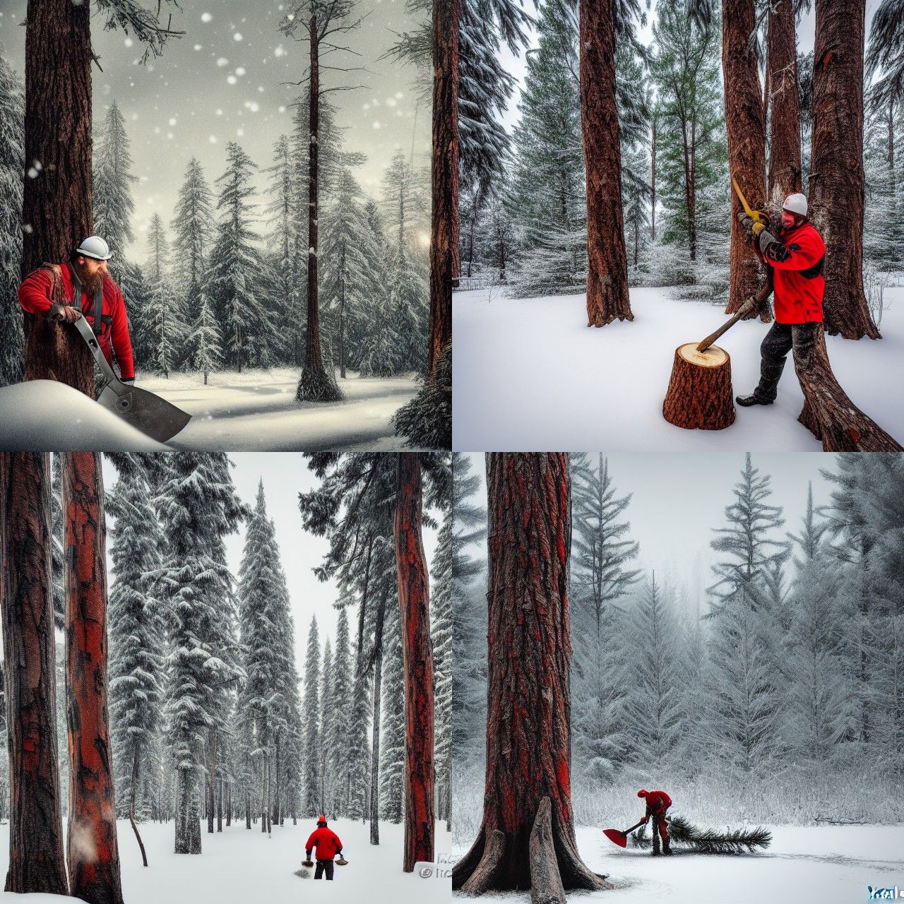 Hyperrealistic Lumberjack in Snowy Forest