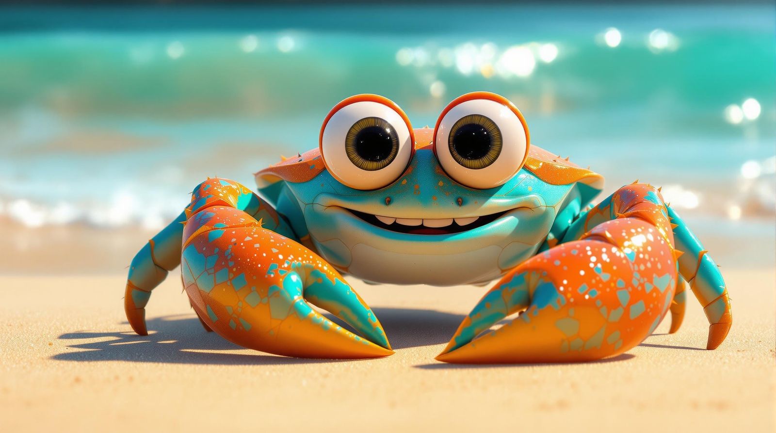 Happy Chubby Crab on the Beach: 3D Render