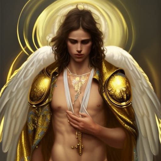 Angelic Male Model Portrait in Gold