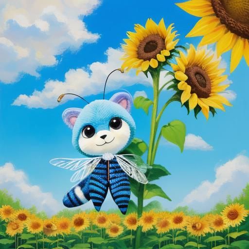 Cute Bee with Honeycomb in Expressionist Garden