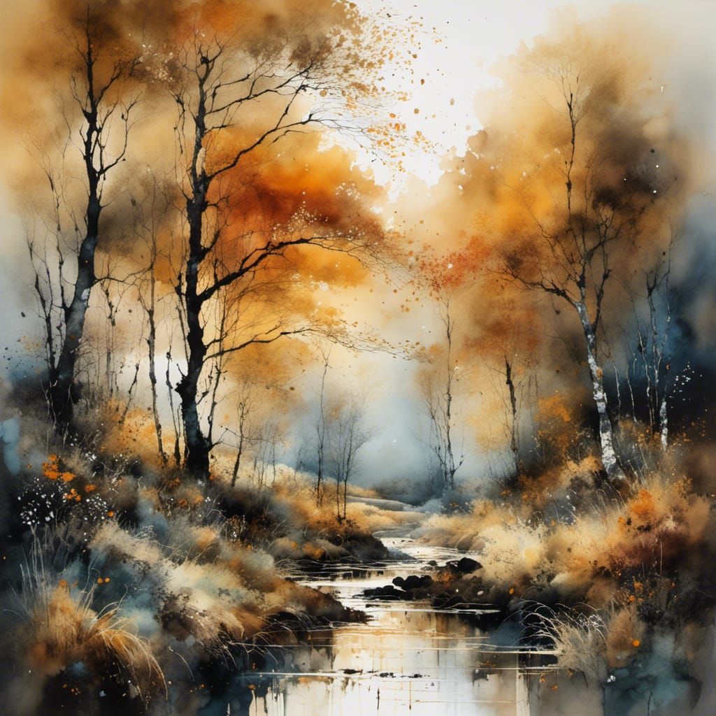 Scottish Autumn Landscape in Watercolor Style