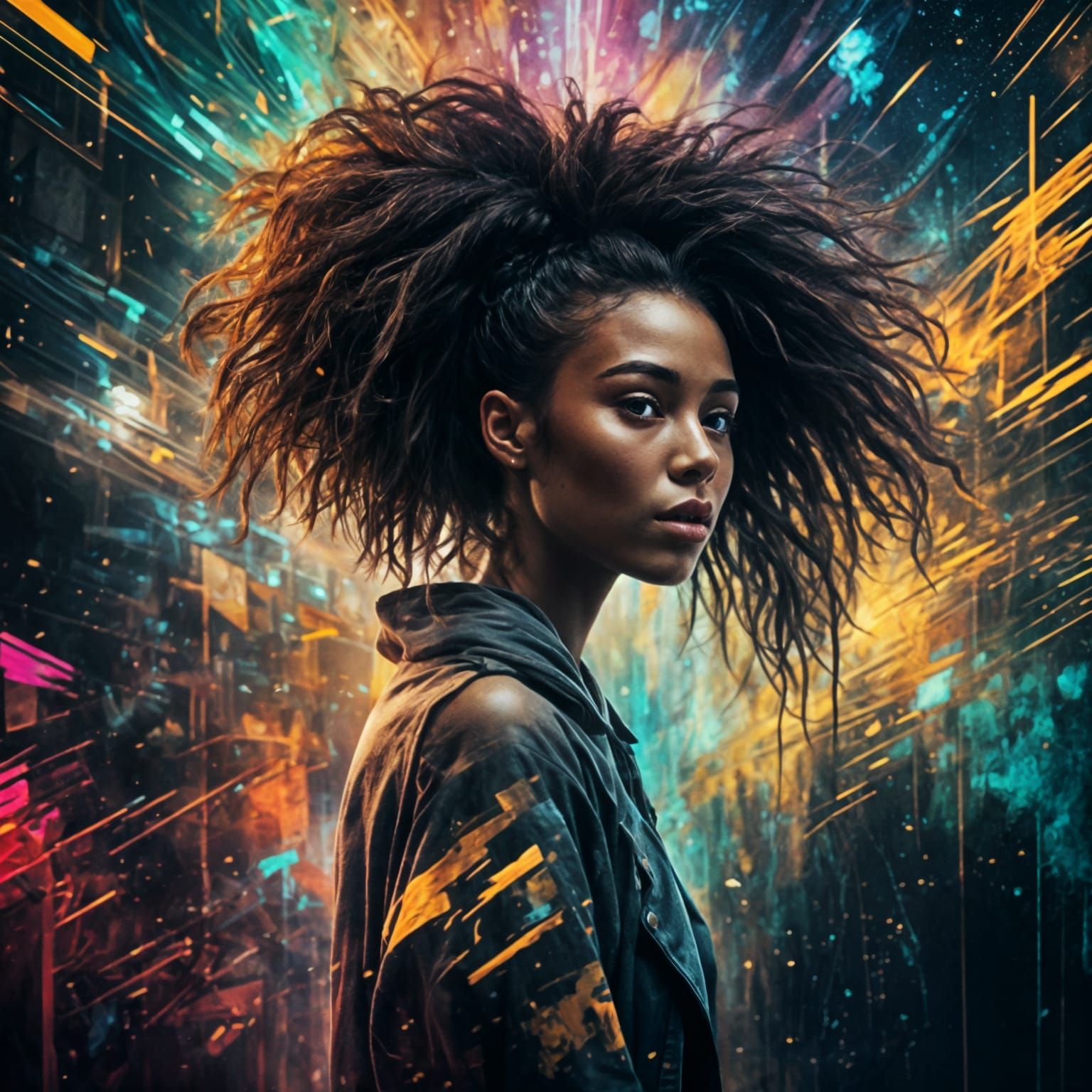 Expressive Figure Believing, Glitch Art Style