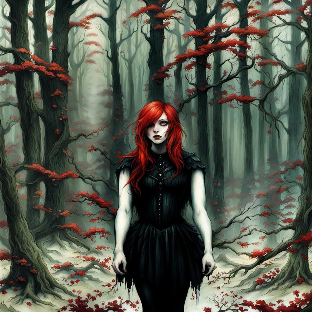 Ethereal Goth: A Red-Haired Emo Girl Portrait