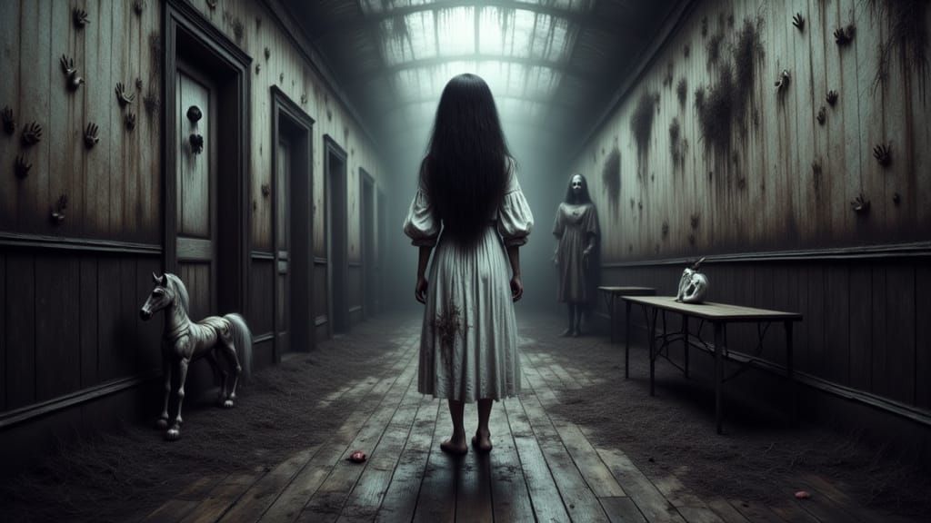 Eerie Horror Scene in Abandoned Victorian Orphanage