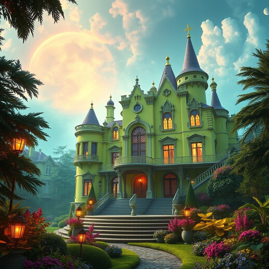 Majestic Chartreuse Mansion in Dreamlike Landscape