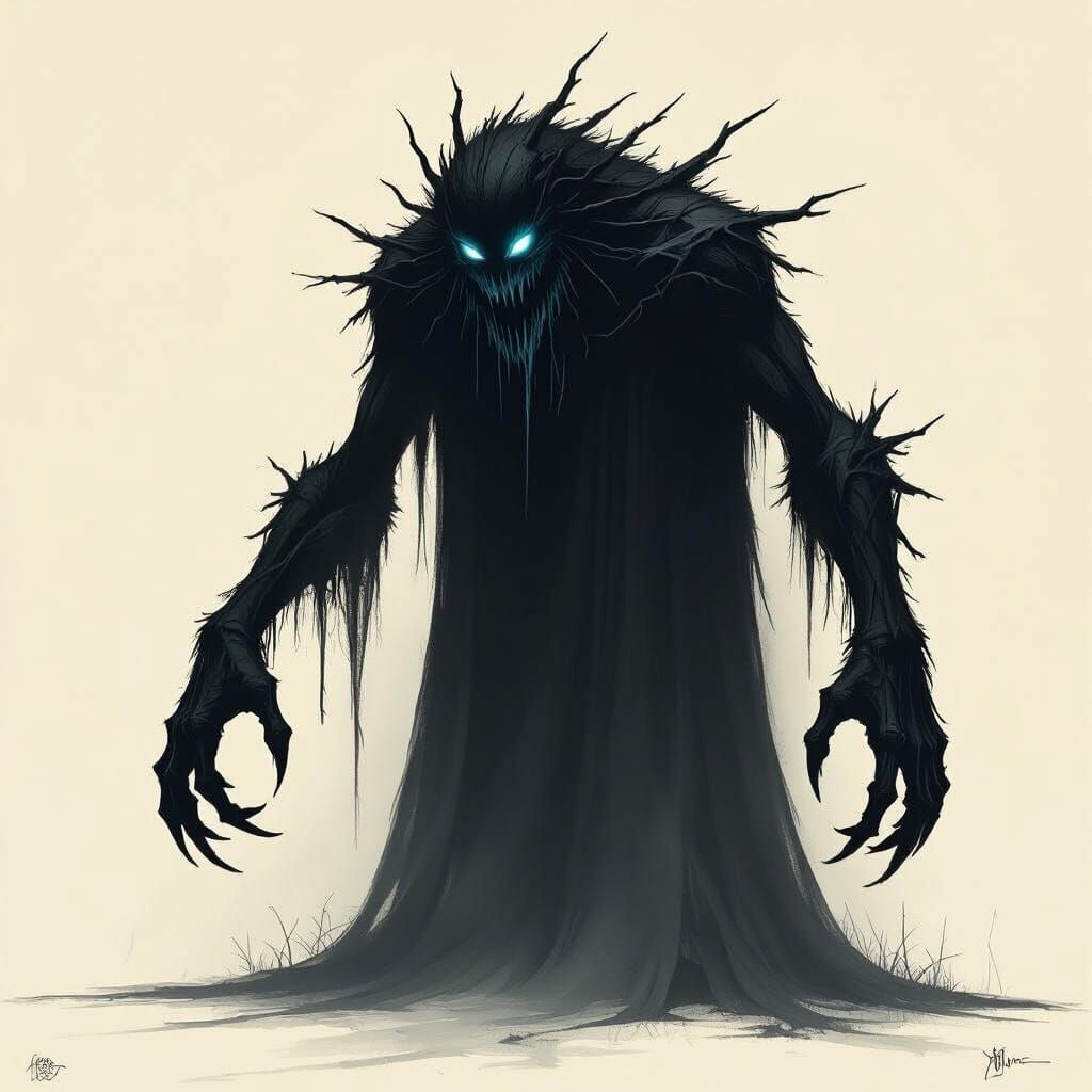 Gothic Shadow Monster with Sapphire Eyes