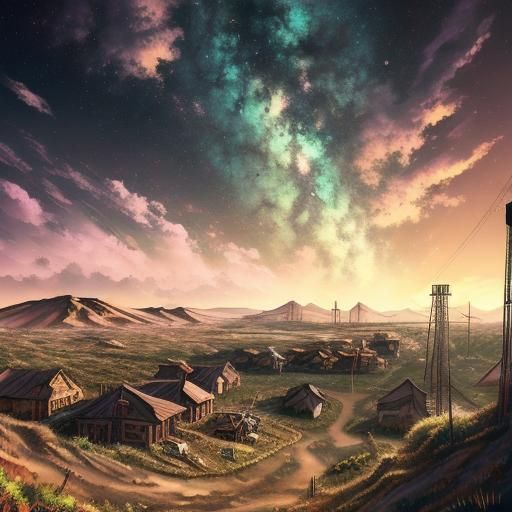 Abandoned Mining Town in Deep, Intricate Studio Ghibli Style...