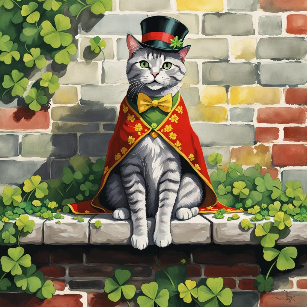 Grey Cat in Top Hat Comic Art