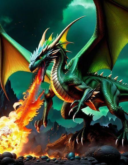 Furious Dragon Spitting Fire: A Fantasy Scene