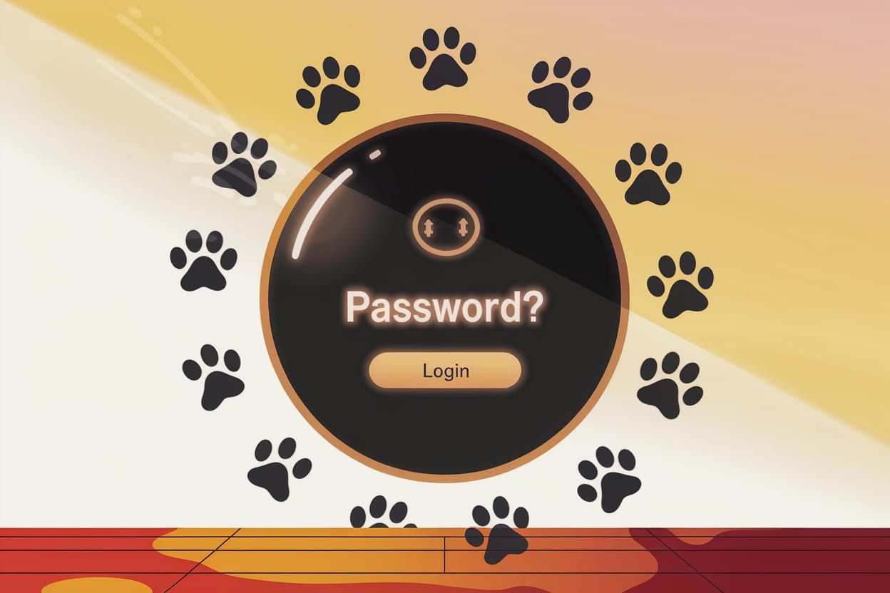 Whimsical Digital Illustration of Paw Prints and Login Scree...