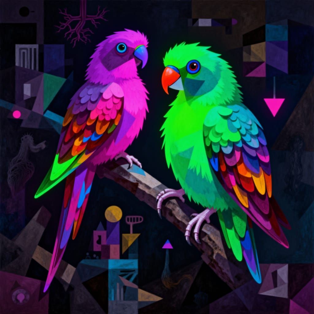 Parakeet With Glowing Feathers