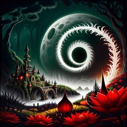 Magical Botanical Garden in Black Ink and Color