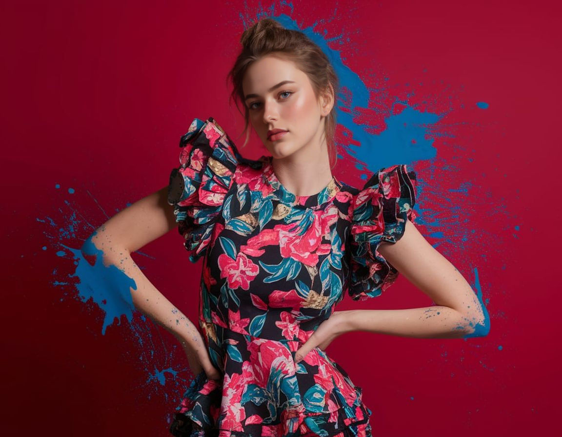 Vibrant Floral Portrait with Blue Accents