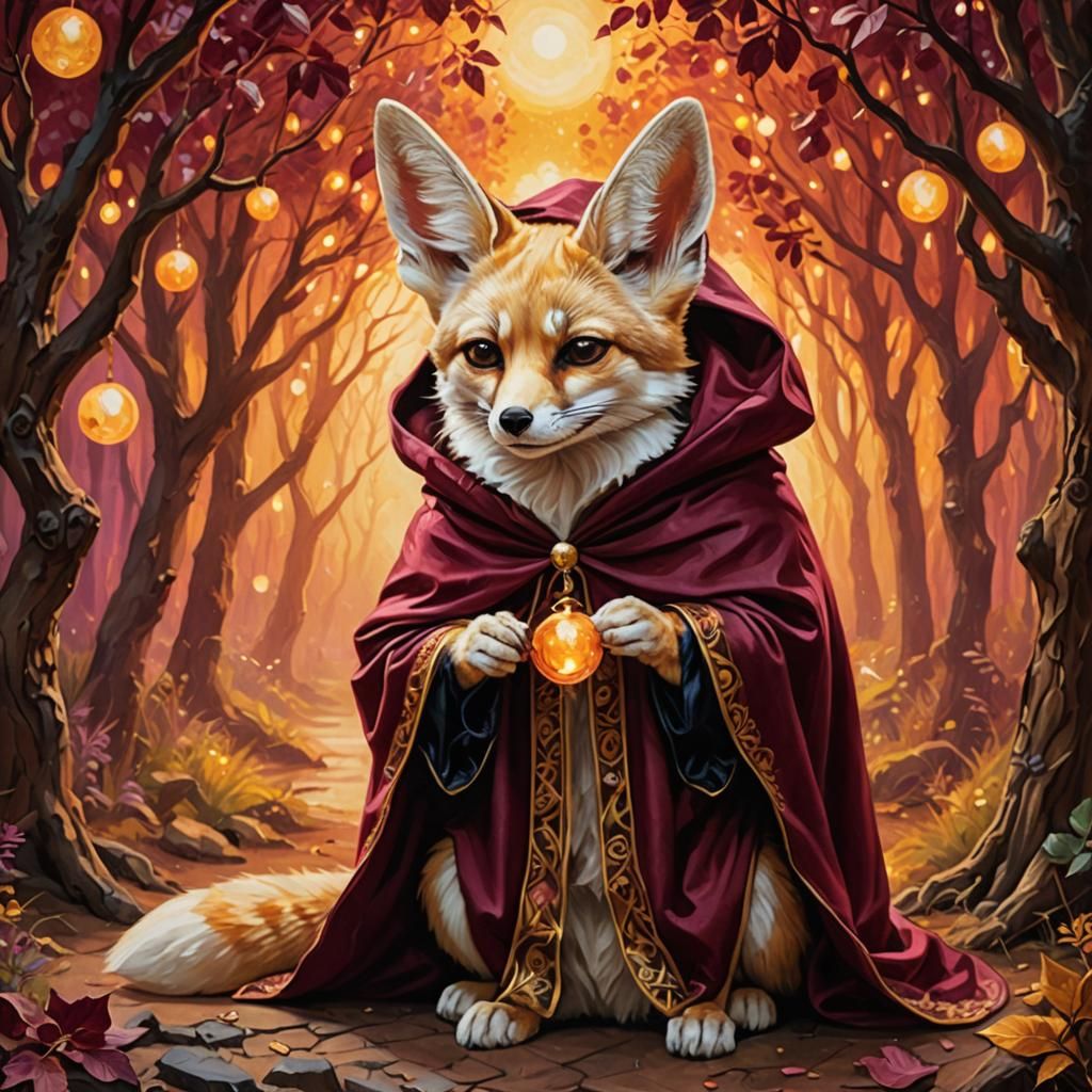 Fennec Fox Wizard in Vibrant Oil Painting
