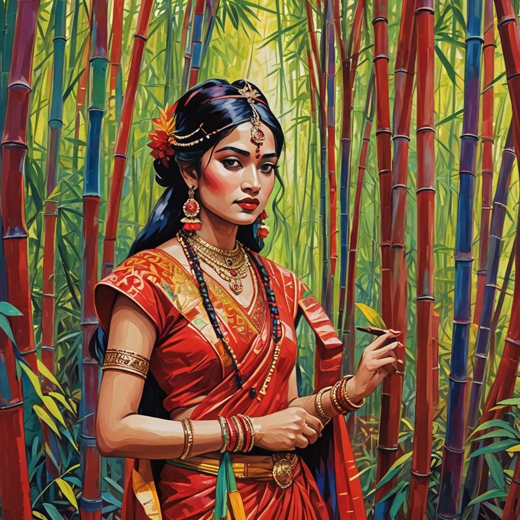 Hindu Princess in Bamboo Forest, Fauvism Style