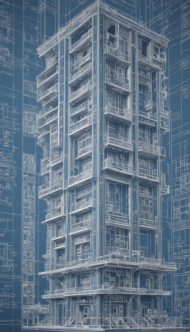 Cyberpunk Skyscraper Blueprints: Scientific Illustration