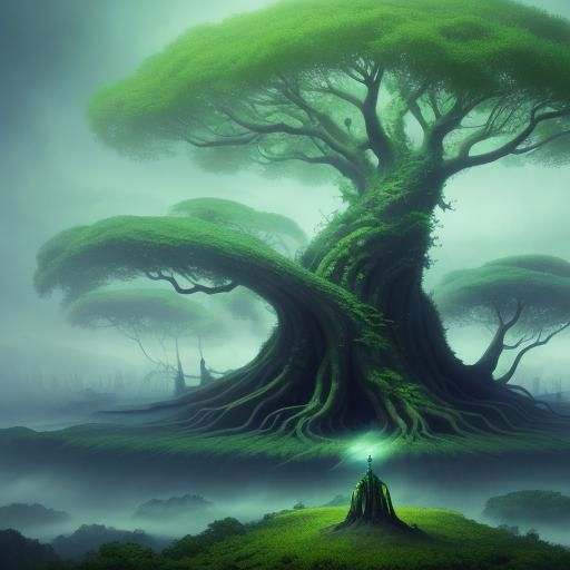 Surreal Tree with Snake in Dreamlike Fantasy Art