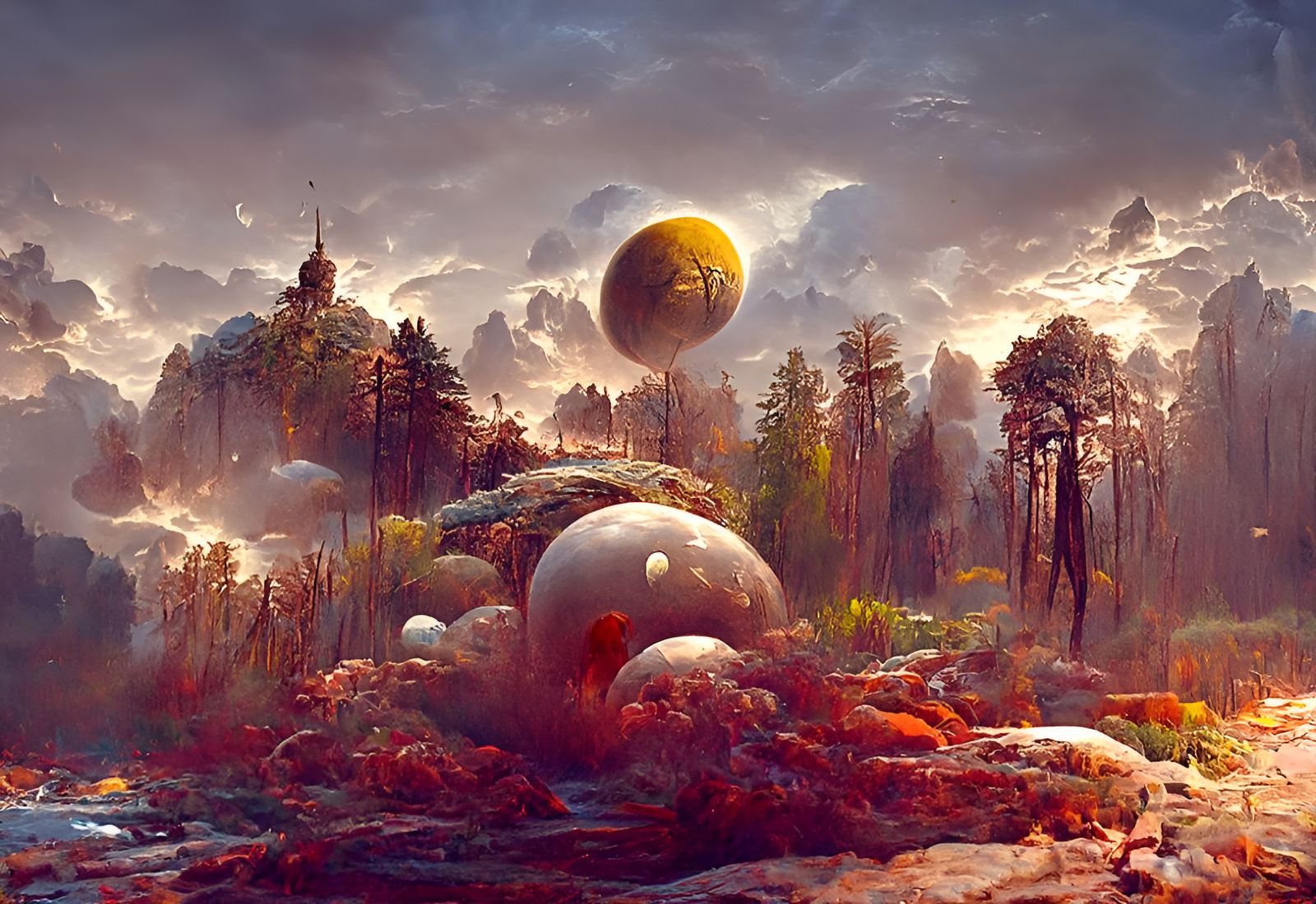 Surreal Alien Landscape with Glowing Flora