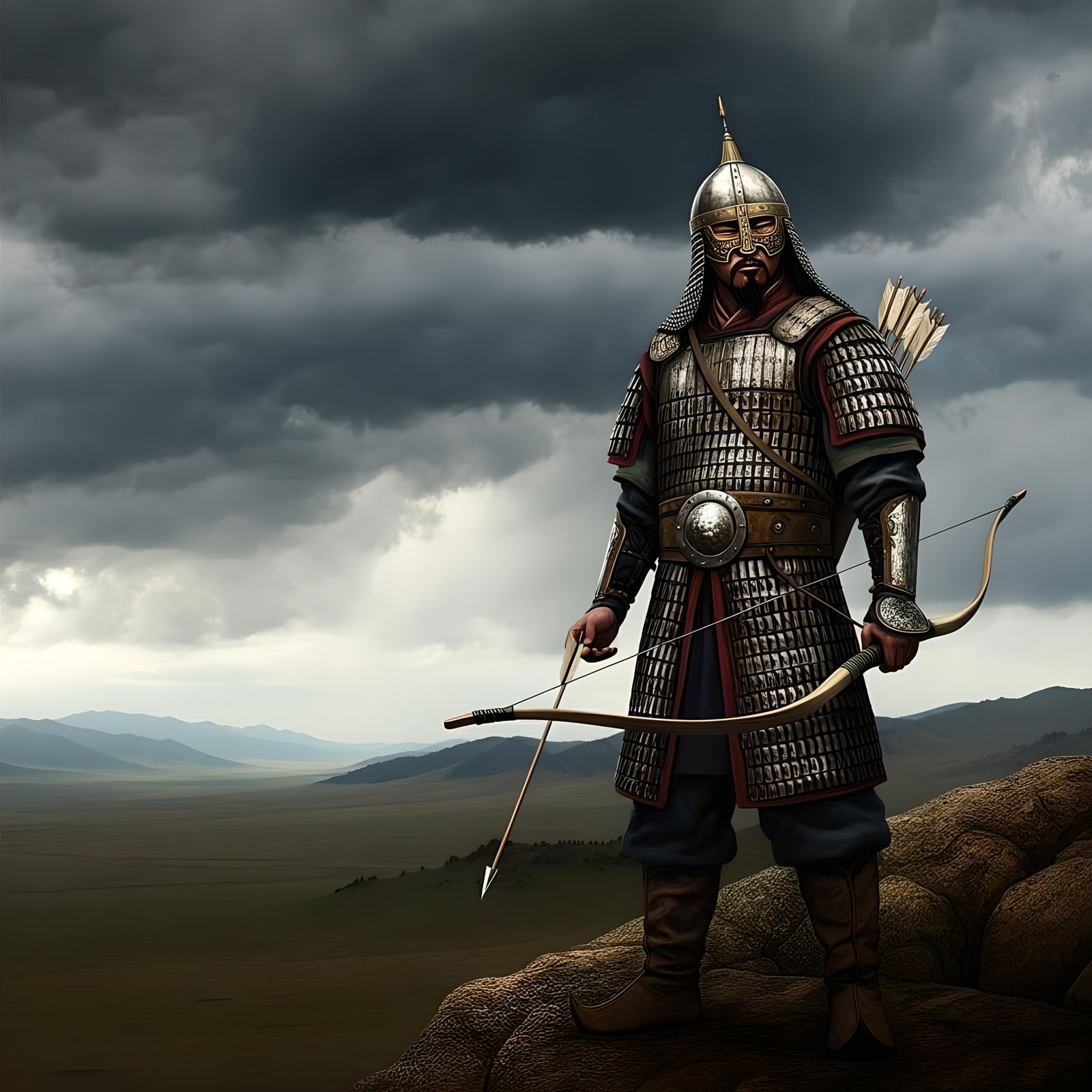 Mongolian Keshig Elite Guard Overlooking Steppe