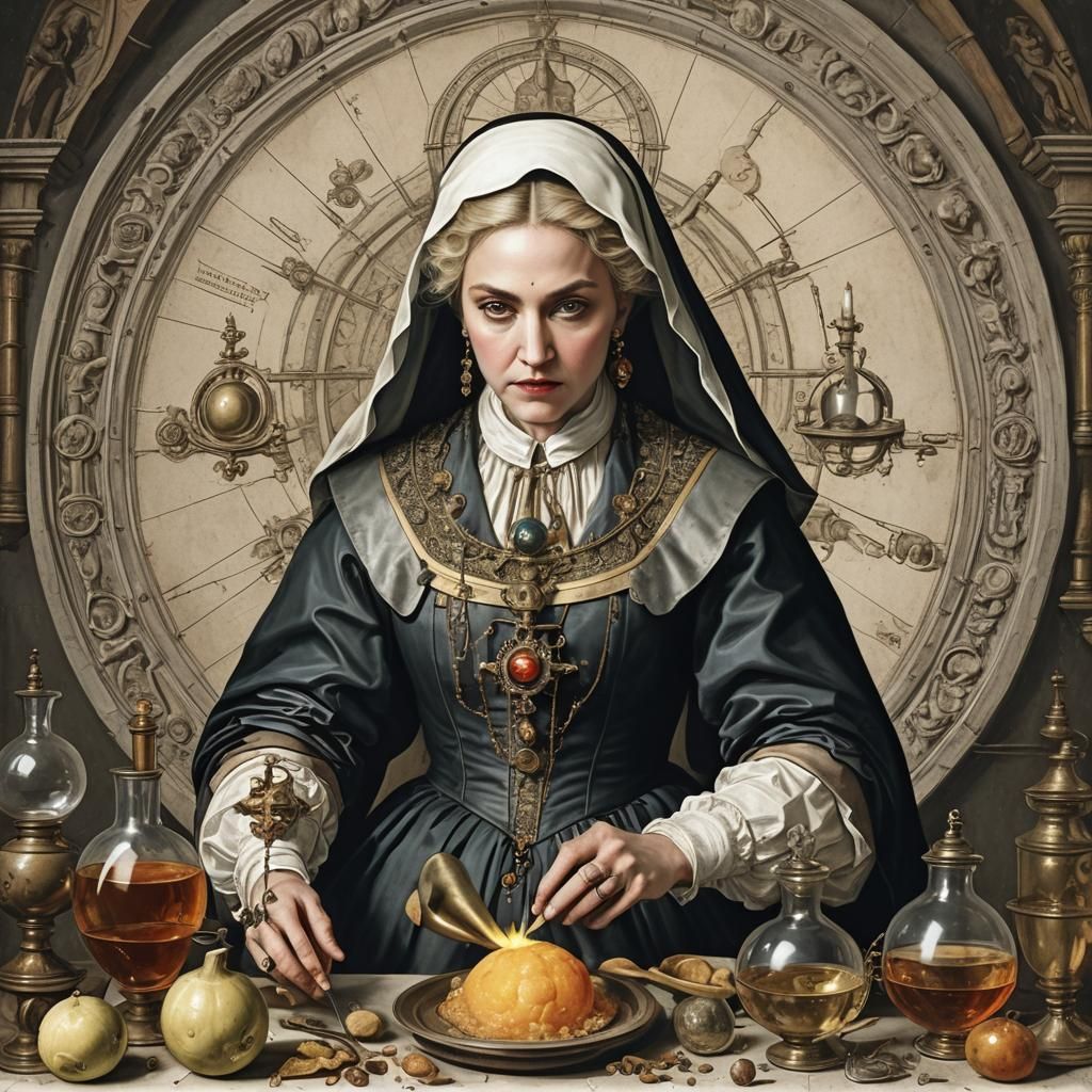 Madonna as 17th Century Alchemist in Realistic Art