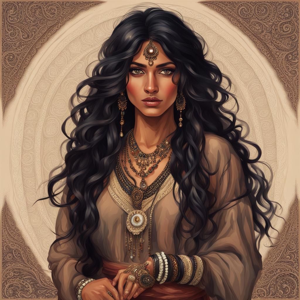 Beautiful Gypsy Woman Portrait with Striking Features