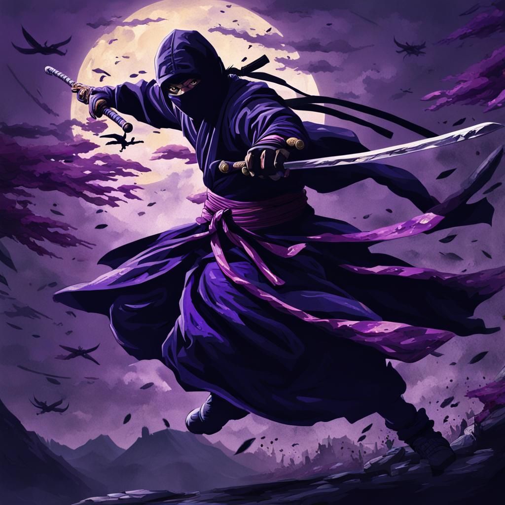 Shadow Ninja Leaping, Throwing Shurikans: Hyperrealistic Det...